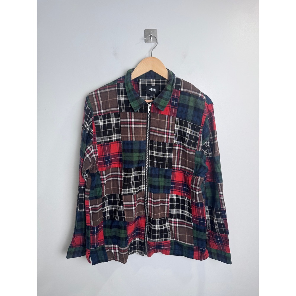 Stussy Men Multicolor Patchwork Plaid Full Zip Flannel Jacket Small